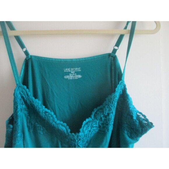 Lane Bryant 18/20 Teal Camisole Trim Adjustable Spaghetti Straps Rayon Spandex B - Picture 4 of 5